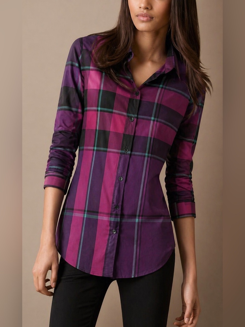 Burberry Brit Purple Plaid Button-Up Shirt Small | Authentic Nova Check 💜